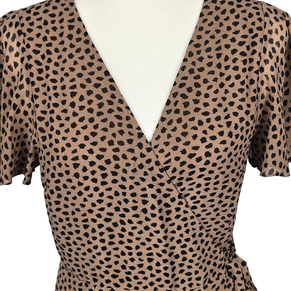 Arrays Cheetah Print Wrap Midi Dress Ruffle Hem V Neck Brown Size M - Picture 3 of 3